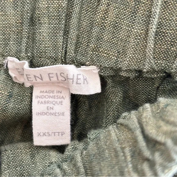 Eileen Fisher Green Wide-Leg Capri Pants Organic Cotton XXS-XS w/ Pockets - Picture 13 of 14
